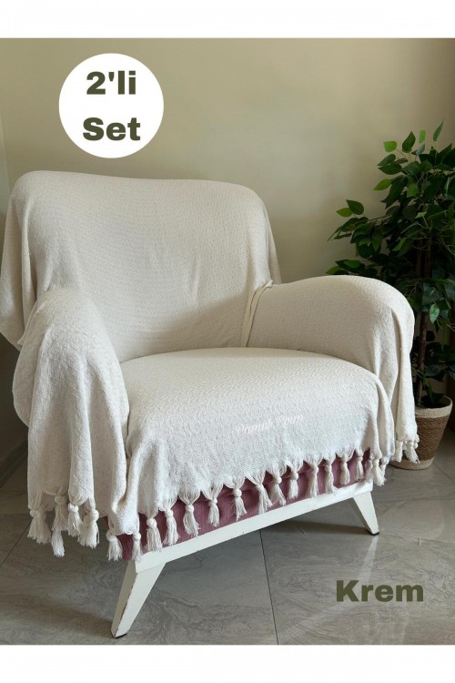 Buldan Berjer Uyumlu 2'li 170x145 Koltuk Örtüsü - Ekru