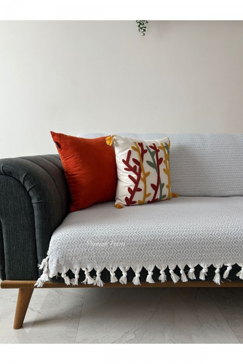 Buldan Kolsuz 170 x 210 Pamuklu Koltuk Örtüsü - Gri